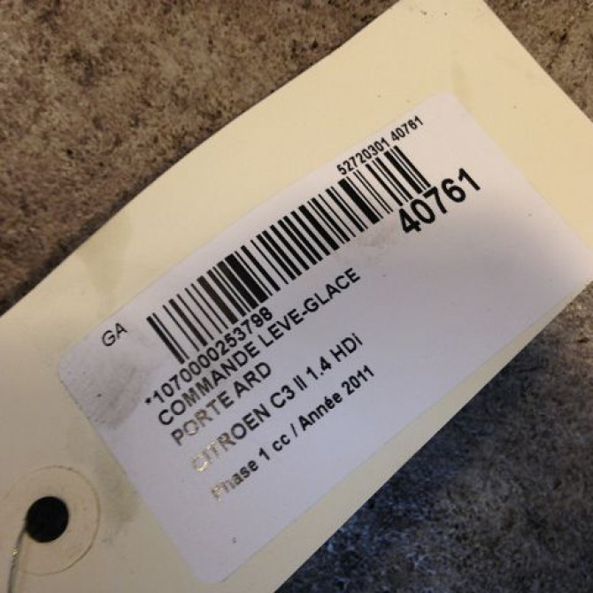 Commande leve-glace porte arrière droite occasion CITROEN C3 II Phase 1 11-2009->02-2013 1.4 HDi 98012514XT 3