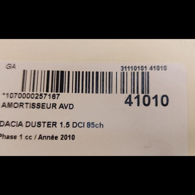 Amortisseur avant droit occasion DACIA DUSTER Phase 1 03-2010->12-2013 1.5 DCI 85ch 543026656R 2