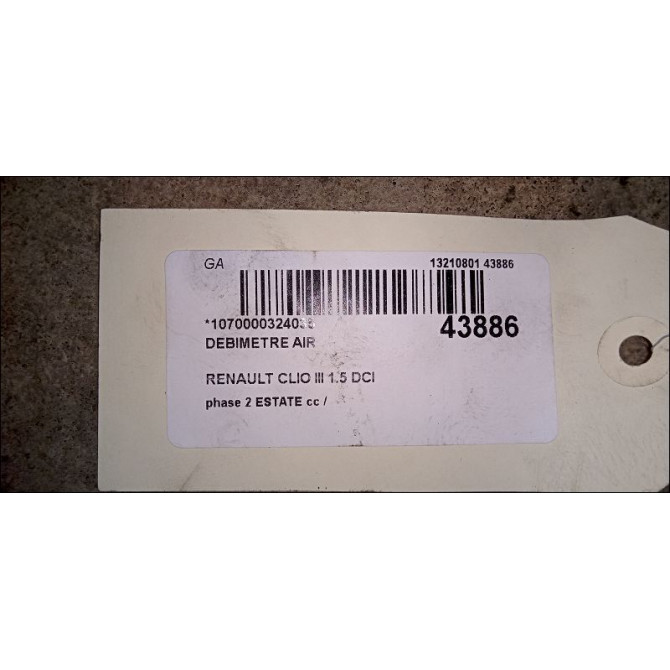 Debimetre air occasion RENAULT CLIO III phase 2 ESTATE 03-2009->12-2014 1.5 DCI 85ch 8200454482 3