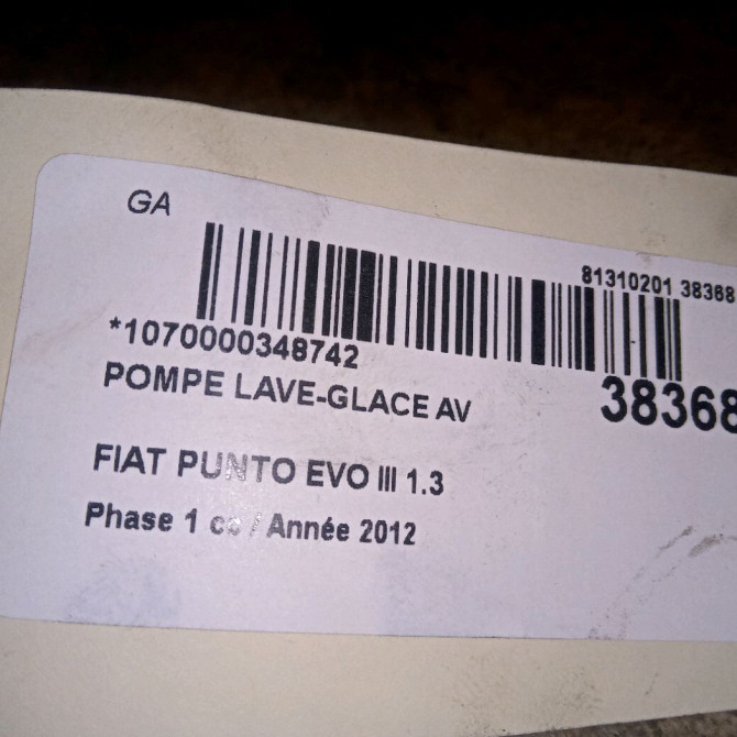 Pompe lave-glace avant occasion FIAT PUNTO EVO III Phase 1 10-2009->12-2013 1.3 MULTIJET 75ch 3