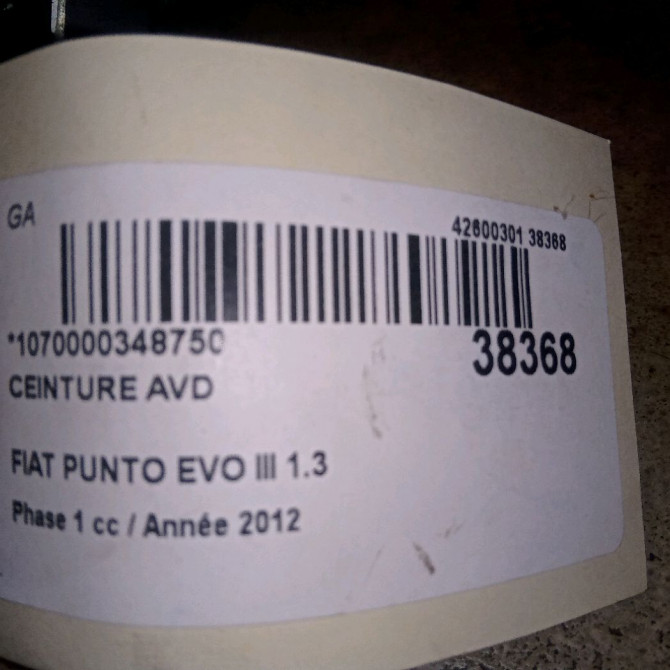 Ceinture avant droite occasion FIAT PUNTO EVO III Phase 1 10-2009->12-2013 1.3 MULTIJET 75ch 2