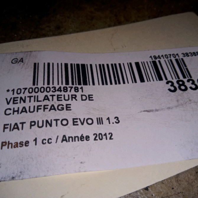 Ventilateur de chauffage occasion FIAT PUNTO EVO III Phase 1 10-2009->12-2013 1.3 MULTIJET 75ch 4