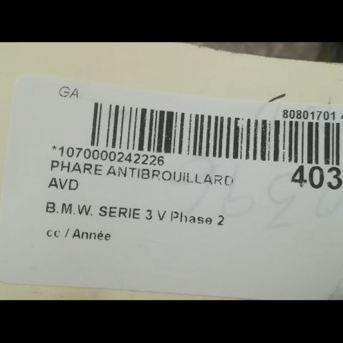 Phare antibrouillard avant droit occasion B.M.W. SERIE 3 V Phase 2 TOURING 10-2008->12-2011 3