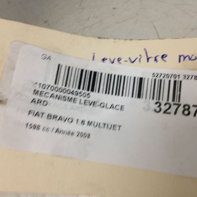 Mecanisme leve-glace arrière droit occasion FIAT BRAVO II BRAVO II Phase 1 2007-03-01->2011-12-31 1.6 DT MULTIJET 16v 105ch 3