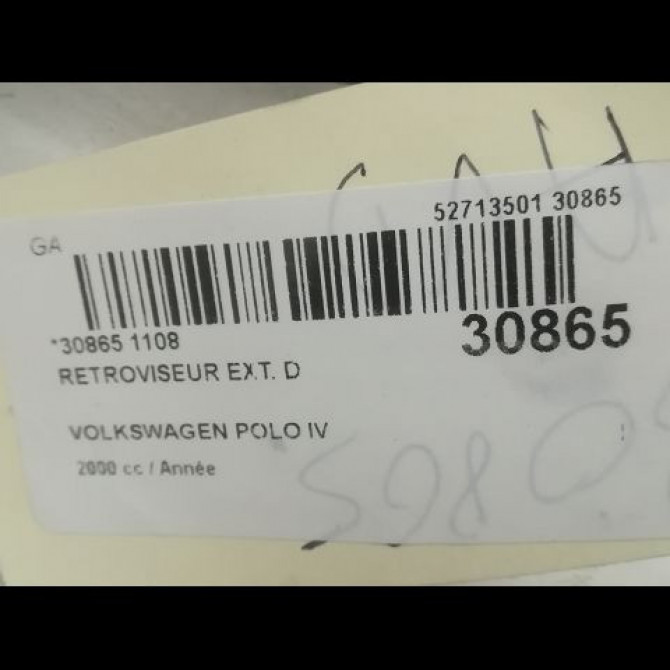Retroviseur exterieur manuel droit occasion VOLKSWAGEN POLO IV Phase 1 01-2002->05-2005 3