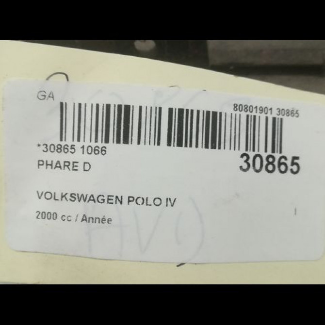 Phare droit occasion VOLKSWAGEN POLO IV Phase 1 01-2002->05-2005 3