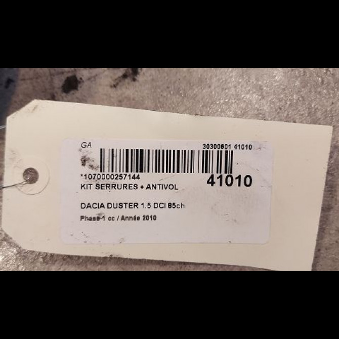 Kit serrures + antivol occasion DACIA DUSTER Phase 1 03-2010->12-2013 1.5 DCI 85ch 2