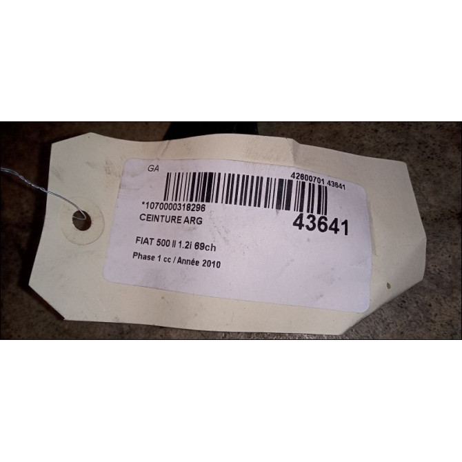 Ceinture arrière gauche occasion FIAT 500 II 500 II Phase 1 2007-07-01->2016-03-31 1.2i 69ch 735451739 2
