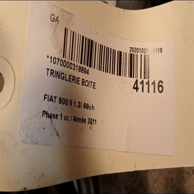 Tringlerie boite occasion FIAT 500 II 500 II Phase 1 2007-07-01->2016-03-31 1.2i 69ch 51744028 2