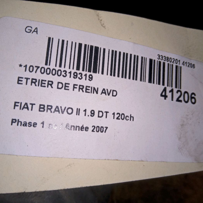 Etrier de frein avant droit occasion FIAT BRAVO II BRAVO II Phase 1 2007-03-01->2011-12-31 1.9 DT 120ch 77364652 3