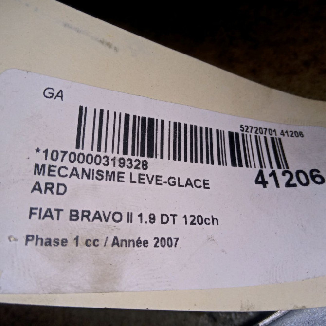 Mecanisme leve-glace arrière droit occasion FIAT BRAVO II BRAVO II Phase 1 2007-03-01->2011-12-31 1.9 DT 120ch 3
