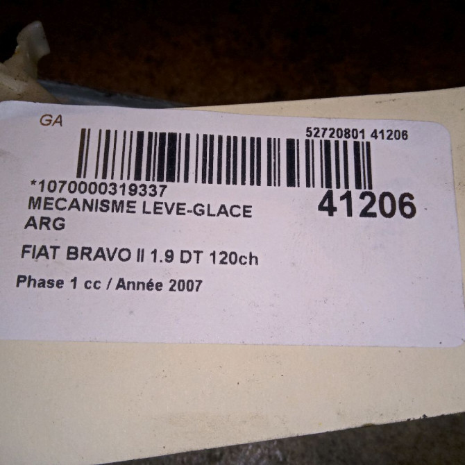 Mecanisme leve-glace arrière gauche occasion FIAT BRAVO II BRAVO II Phase 1 2007-03-01->2011-12-31 1.9 DT 120ch 3