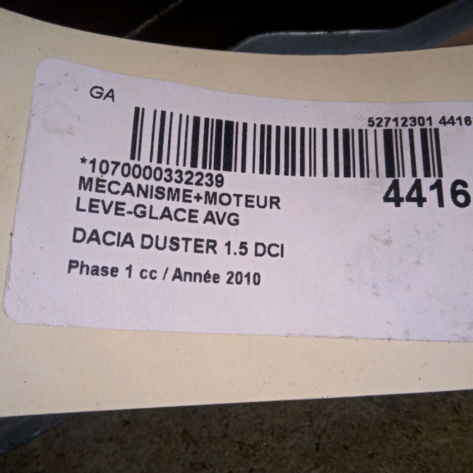Mecanisme+moteur leve-glace avg occasion DACIA DUSTER Phase 1 03-2010->12-2013 1.5 DCI 110ch 807213506R 4