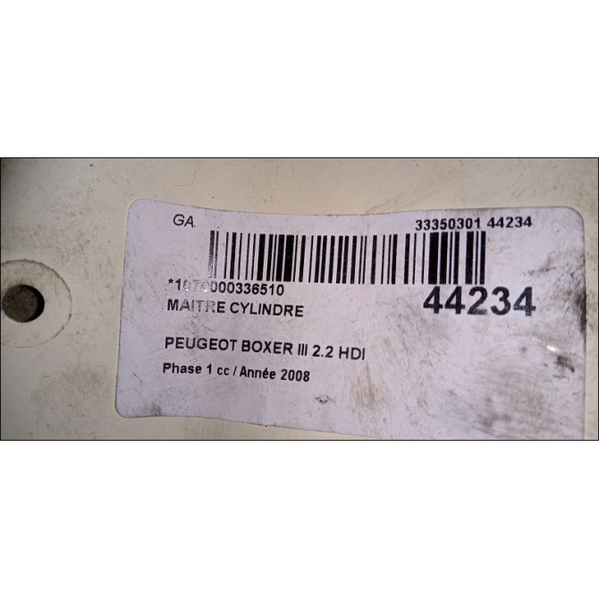Maitre cylindre occasion PEUGEOT BOXER III Phase 1 06-2006->... 2.2 HDI 100ch 4601T6 3