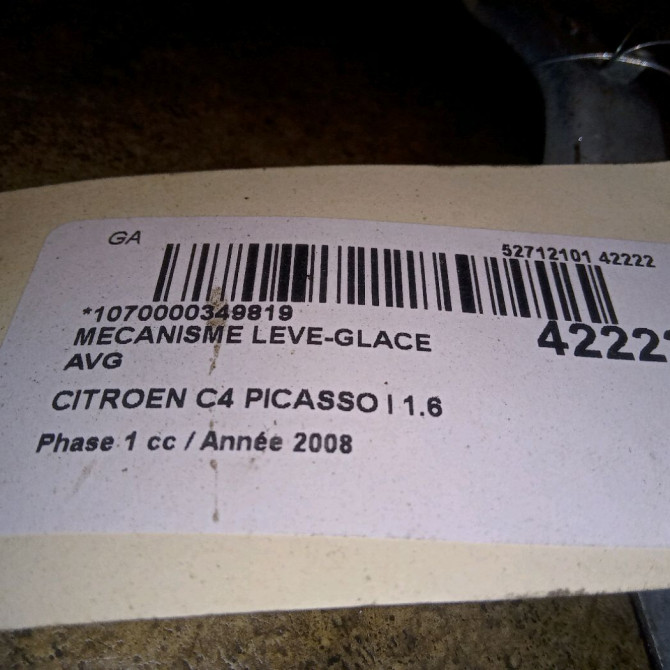 Mécanisme lève-glace avant gauche occasion CITROEN C4 PICASSO I Phase 1 01-2007->10-2013 1.6 HDi 16v 110ch 9221CV 4