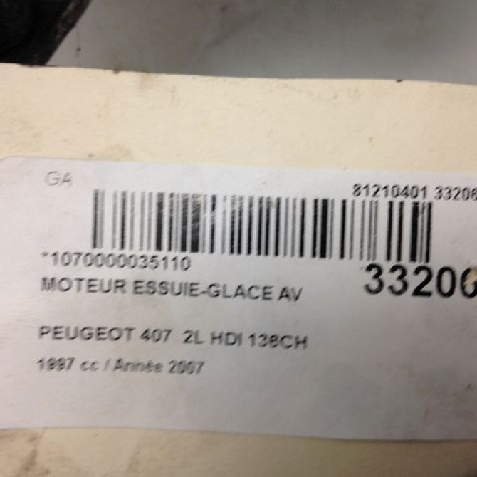 Moteur essuie-glace avant occasion PEUGEOT 407 Phase 1 04-2004->07-2008 1.6 HDI 16v 4
