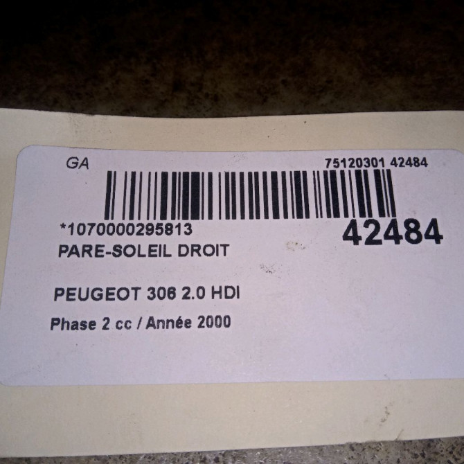 Pare-soleil droit occasion PEUGEOT 306 Phase 2 04-1997->03-2002 2.0 HDI 8143L2 3