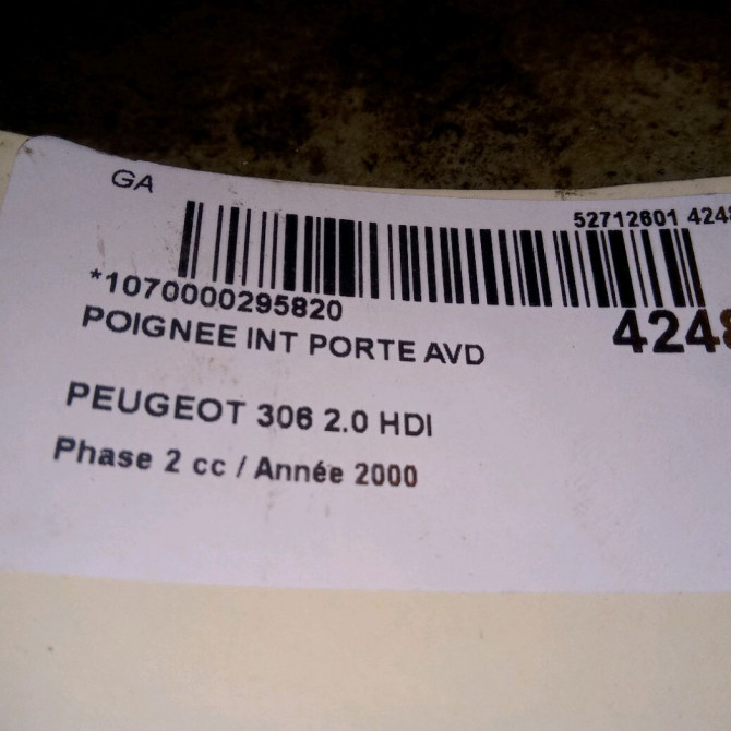 Poignee int porte avd occasion PEUGEOT 306 Phase 2 04-1997->03-2002 2.0 HDI 914446 3