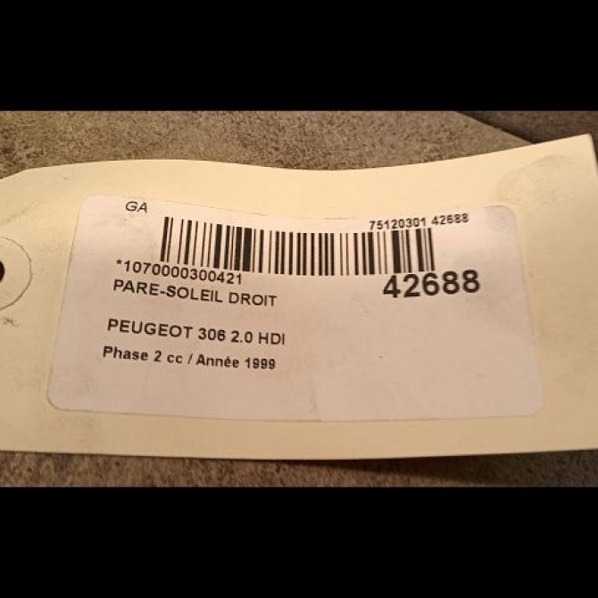 Pare-soleil droit occasion PEUGEOT 306 Phase 2 04-1997->03-2002 2.0 HDI 8143L2 3