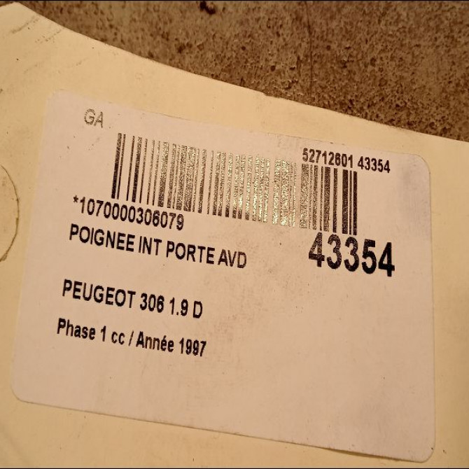 Poignee int porte avd occasion PEUGEOT 306 Phase 1 09-1994->03-1997 1.9 D 914446 3