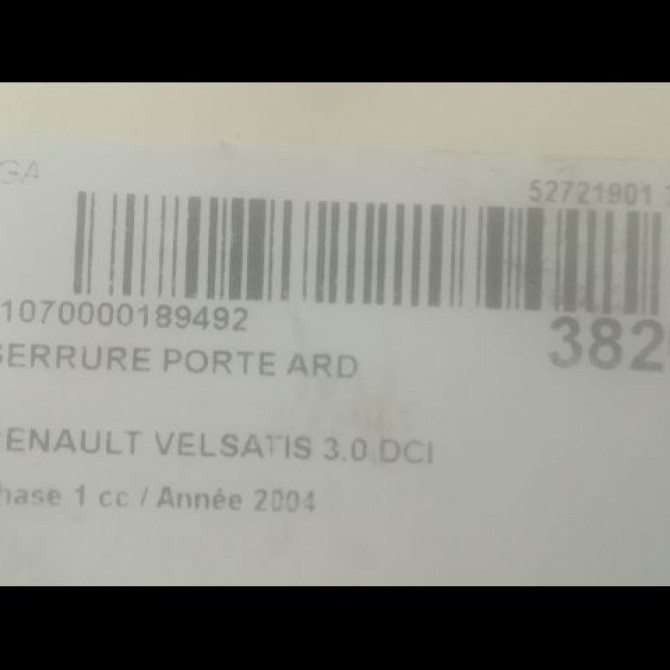 Serrure porte ard occasion RENAULT VELSATIS Phase 1 01-2002->04-2005 3.0 DCI V6 177ch 8200012898 3