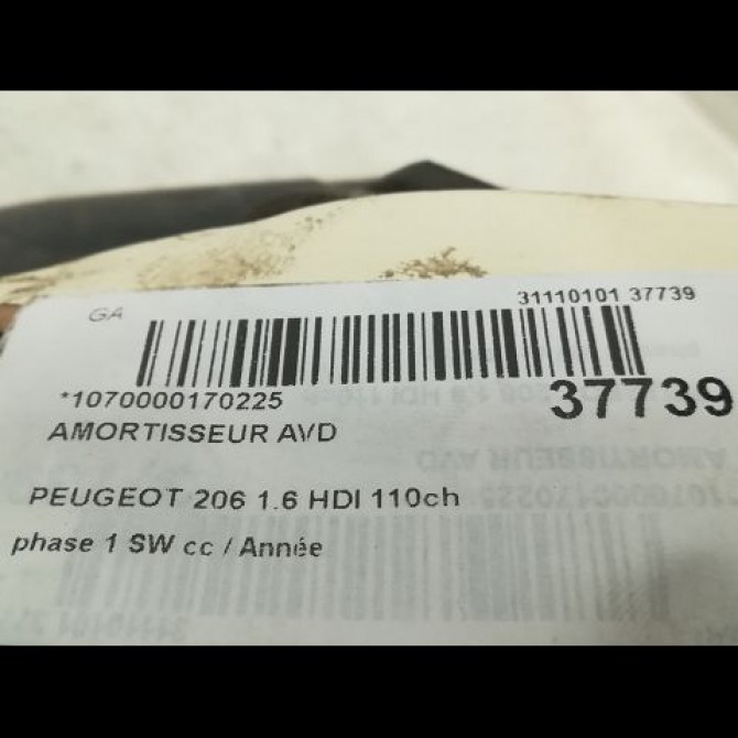 Amortisseur avant droit occasion PEUGEOT 206 206 phase 1 SW 2002-06-01->2006-12-31 1.6 HDI 110ch 5202NP 2