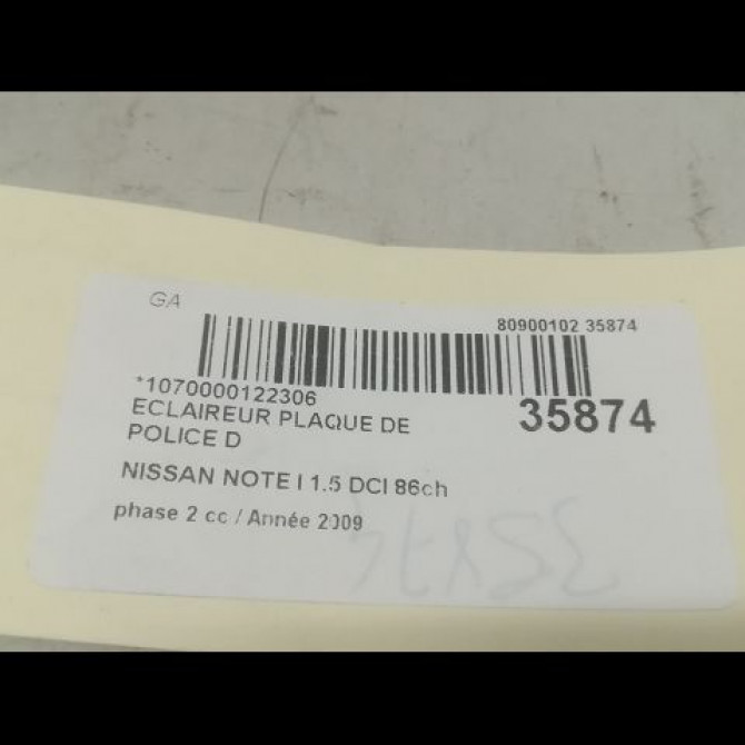 Eclaireur plaque de police d occasion NISSAN NOTE I phase 2 03-2009->02-2014 1.5 DCI 86ch 26510AU300 3
