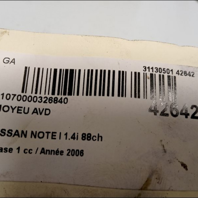 Moyeu avd occasion NISSAN NOTE I Phase 1 03-2006->03-2009 1.4i 88ch 40204AX600 3