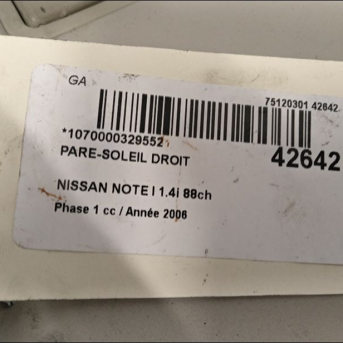 Pare-soleil droit occasion NISSAN NOTE I Phase 1 03-2006->03-2009 1.4i 88ch 964009U10A 3