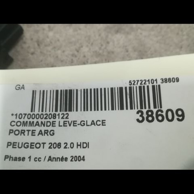 Commande leve-glace porte arrière gauche occasion PEUGEOT 206 Phase 1 09-1998->03-2009 2.0 HDI 3