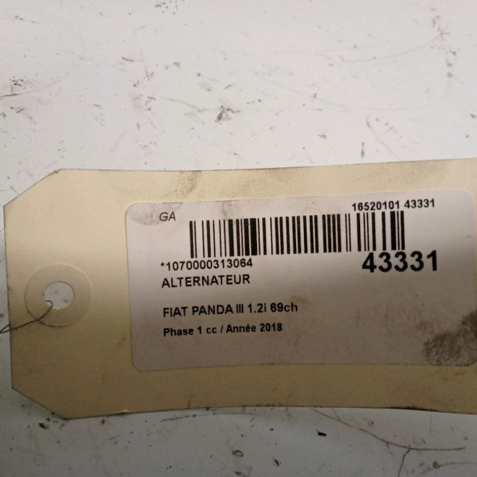 Alternateur occasion FIAT PANDA III Phase 1 01-2012->... 1.2i 69ch 71796293 4