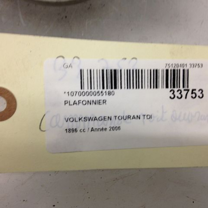 Plafonnier occasion VOLKSWAGEN TOURAN I Phase 1 03-2003->12-2006 3B0947105C7G8 3