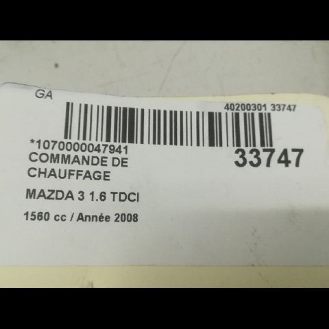 Commande de chauffage occasion MAZDA 3 I phase 2 07-2006->06-2009 1.6 D 110ch BS3L61190E 4