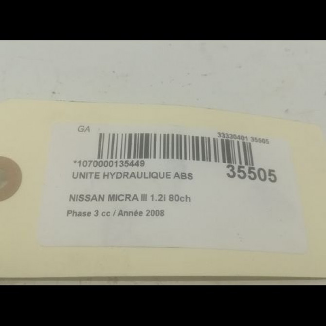Unité hydraulique ABS occasion NISSAN MICRA III Phase 3 11-2007->11-2010 1.2i 80ch 47660BC66A 3