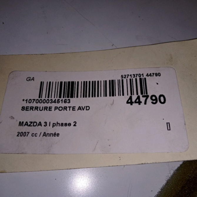 Serrure porte avd occasion MAZDA 3 I phase 2 07-2006->06-2009 3
