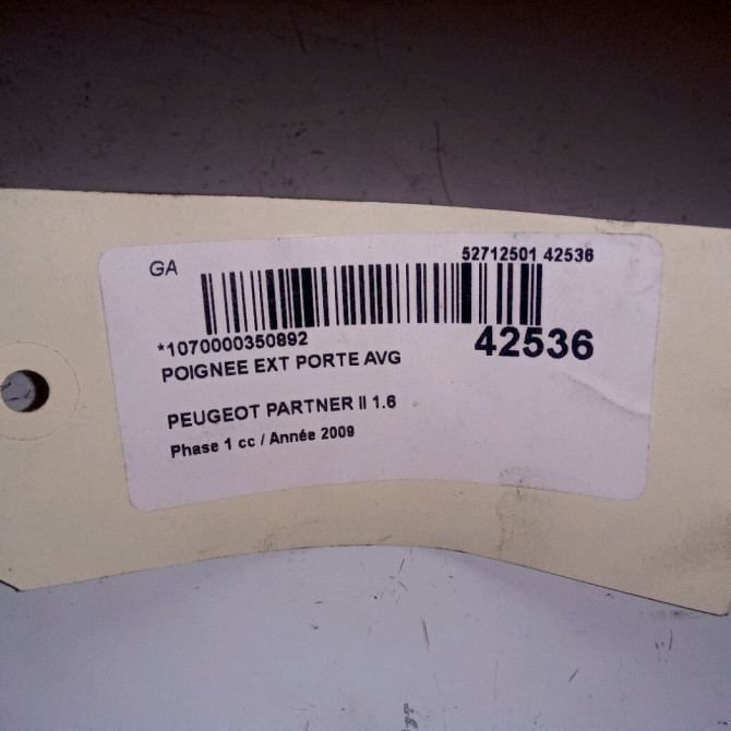 Poignee ext porte avg occasion PEUGEOT PARTNER II Phase 1 05-2008->03-2012 1.6 HDI 90ch 9101GS 2
