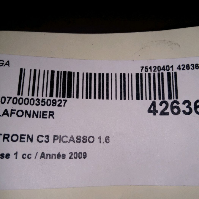 Plafonnier occasion CITROEN C3 PICASSO Phase 1 02-2009->08-2012 1.6 HDi 16v 90ch 3