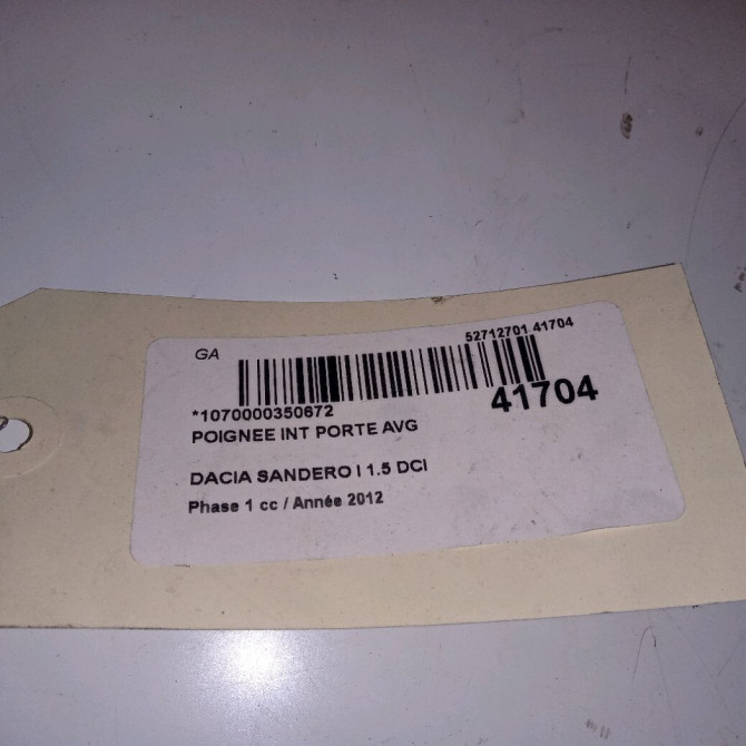 Poignee int porte avg occasion DACIA SANDERO I Phase 1 06-2008->10-2012 1.5 DCI 90ch 8200733848 2