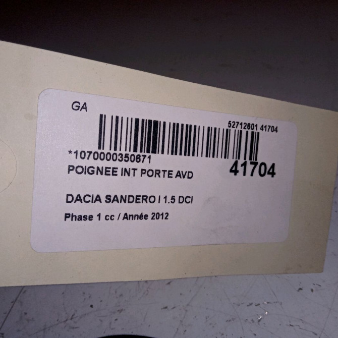Poignee int porte avd occasion DACIA SANDERO I Phase 1 06-2008->10-2012 1.5 DCI 90ch 8200733847 2