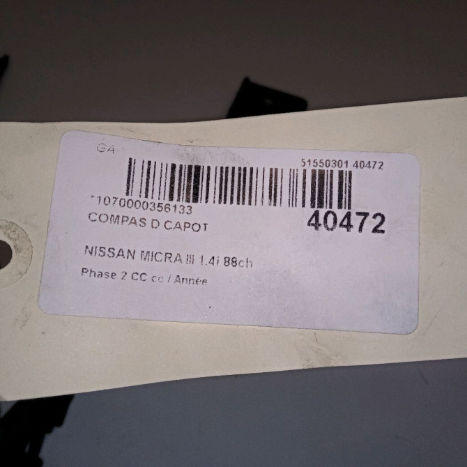 Compas d capot occasion NISSAN MICRA III Phase 1 04-1995->04-1999 1.4i 88ch 65400AX630 4