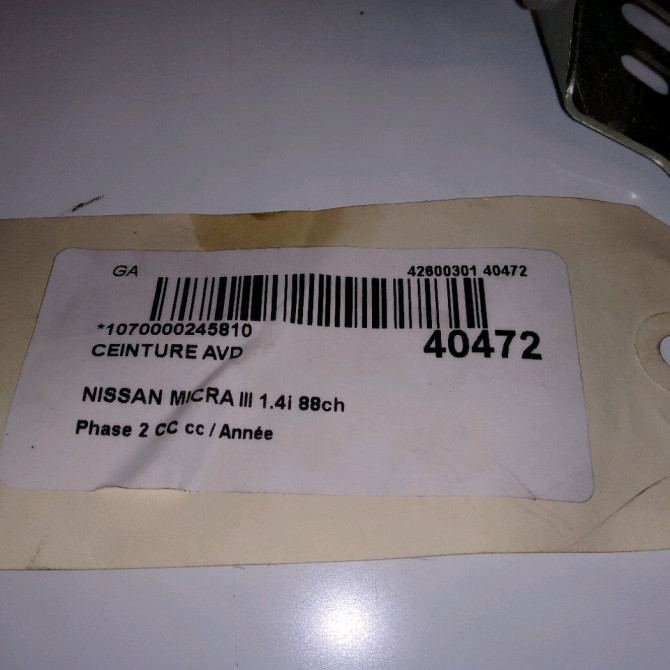 Ceinture avant droite occasion NISSAN MICRA III Phase 1 04-1995->04-1999 1.4i 88ch 86884BC101 3