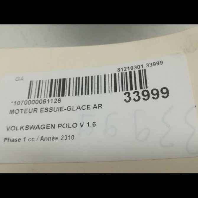 Moteur essuie-glace arrière occasion VOLKSWAGEN POLO V POLO V Phase 1 2009-09-01->2014-05-31 1.6 TDI 90 5K6955711B 4