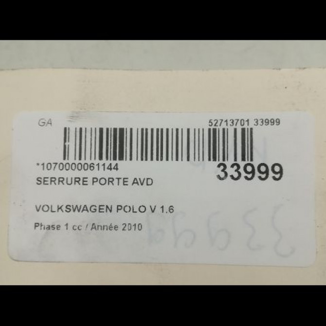 Serrure porte avd occasion VOLKSWAGEN POLO V POLO V Phase 1 2009-09-01->2014-05-31 1.6 TDI 90 5K1837016H 4