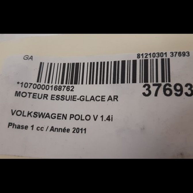 Moteur essuie-glace arrière occasion VOLKSWAGEN POLO V POLO V Phase 1 2009-09-01->2014-05-31 1.4i 85ch 5K6955711B 3