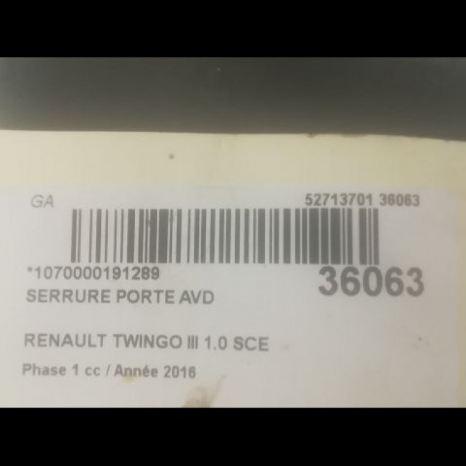 Serrure porte avd occasion RENAULT TWINGO III Phase 1 06-2014->... 1.0 SCE 12v 70ch 805020355R 4
