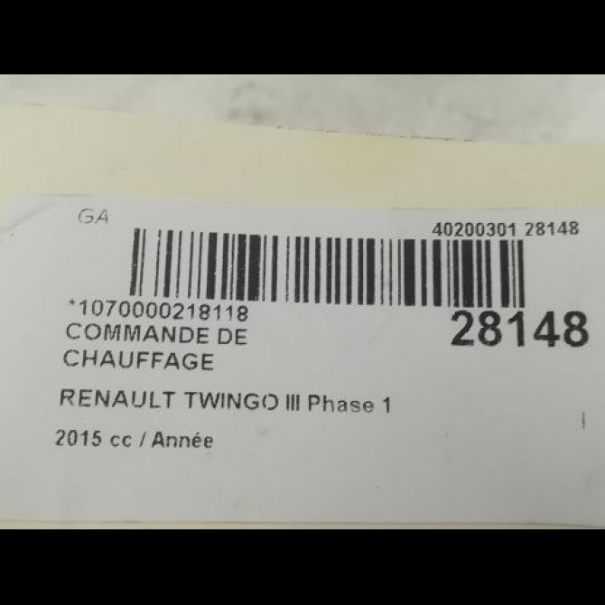Commande de chauffage occasion RENAULT TWINGO III Phase 1 06-2014->... 275706695R 3