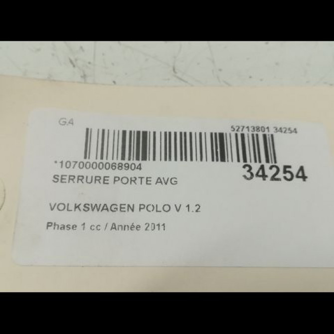 Serrure porte avg occasion VOLKSWAGEN POLO V POLO V Phase 1 2009-09-01->2014-05-31 1.2 TDI 75ch 5K1837015H 4