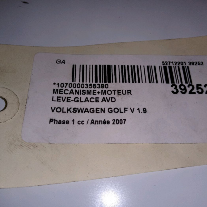 Mecanisme + moteur lève-glace avant droit occasion VOLKSWAGEN GOLF V Phase 1 11-2003->10-2008 1.9 TDI 90ch 1K4837462B 4