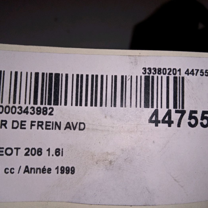 Etrier de frein avant droit occasion PEUGEOT 206 Phase 1 09-1998->03-2009 1.6i 4400K6 3