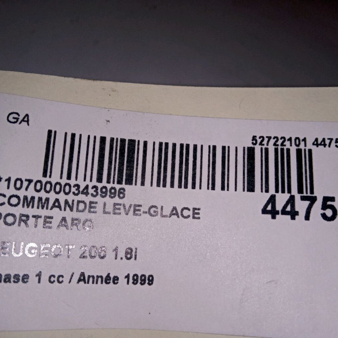 Commande leve-glace porte arrière gauche occasion PEUGEOT 206 Phase 1 09-1998->03-2009 1.6i 3